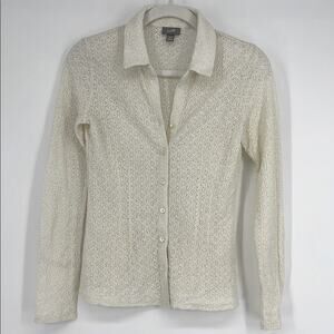 J. Jill Vintage 90s Lace Button Down Shirt Top Cream XS Polo Cardigan Cottage